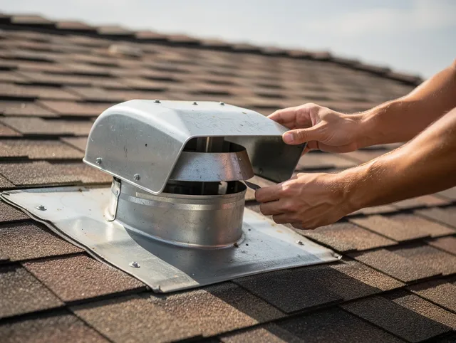 East Cleveland Dryer Vent Cleaning certified technician safely cleaning a roof-mounted dryer vent in East Cleveland