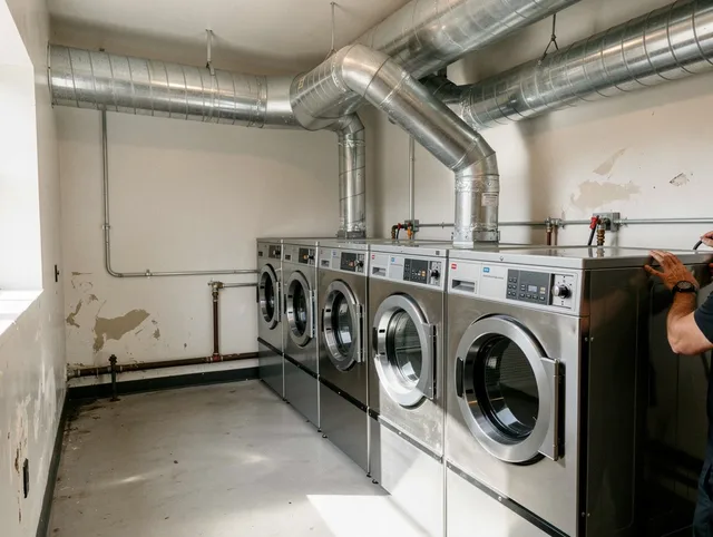 East Cleveland Dryer Vent Cleaning team performing large-scale commercial dryer vent cleaning in East Cleveland