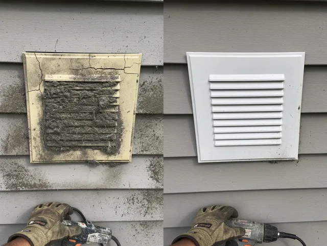 East Cleveland Dryer Vent Cleaning technician installing high-quality dryer vent cover at a residential property in East Cleveland